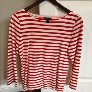 J. Crew Red and White Fitted Long Sleeve Tee